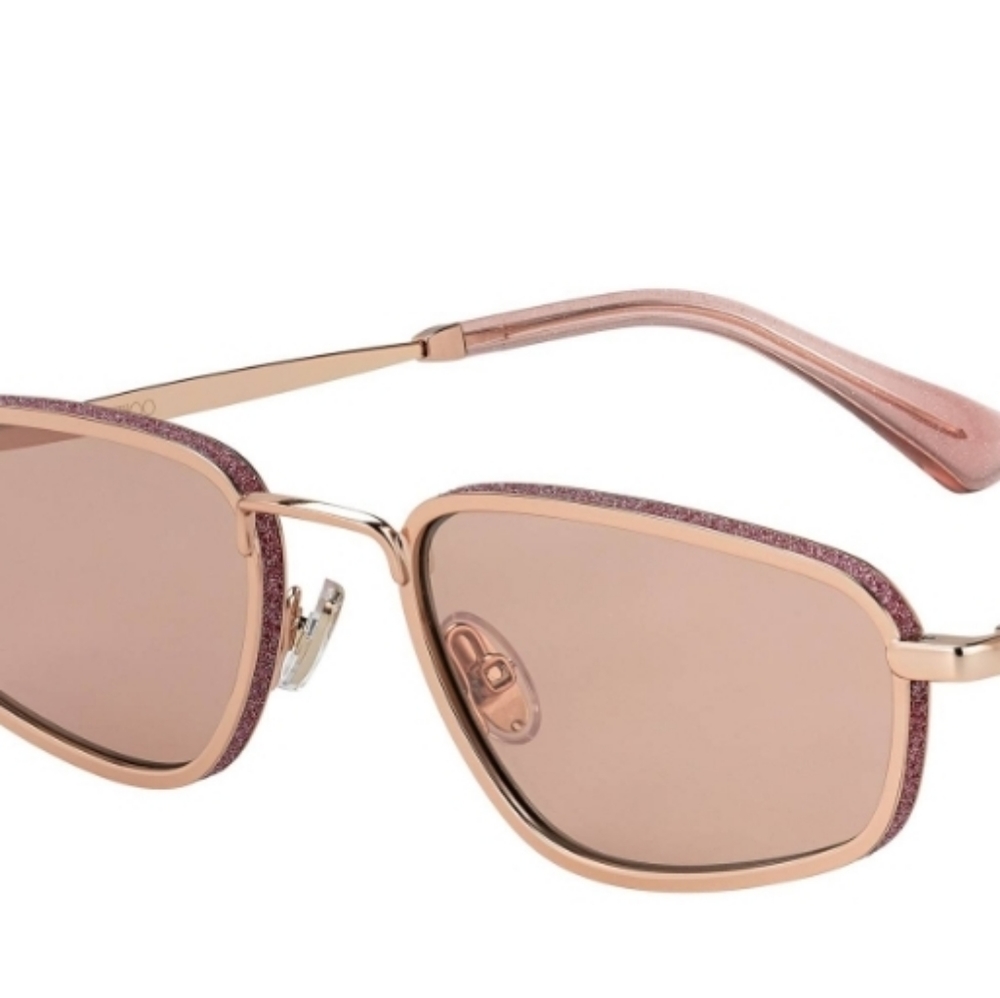 Jimmy Choo Rose Gold Copper Pink Glitter Trim Sunglasses New Authentic